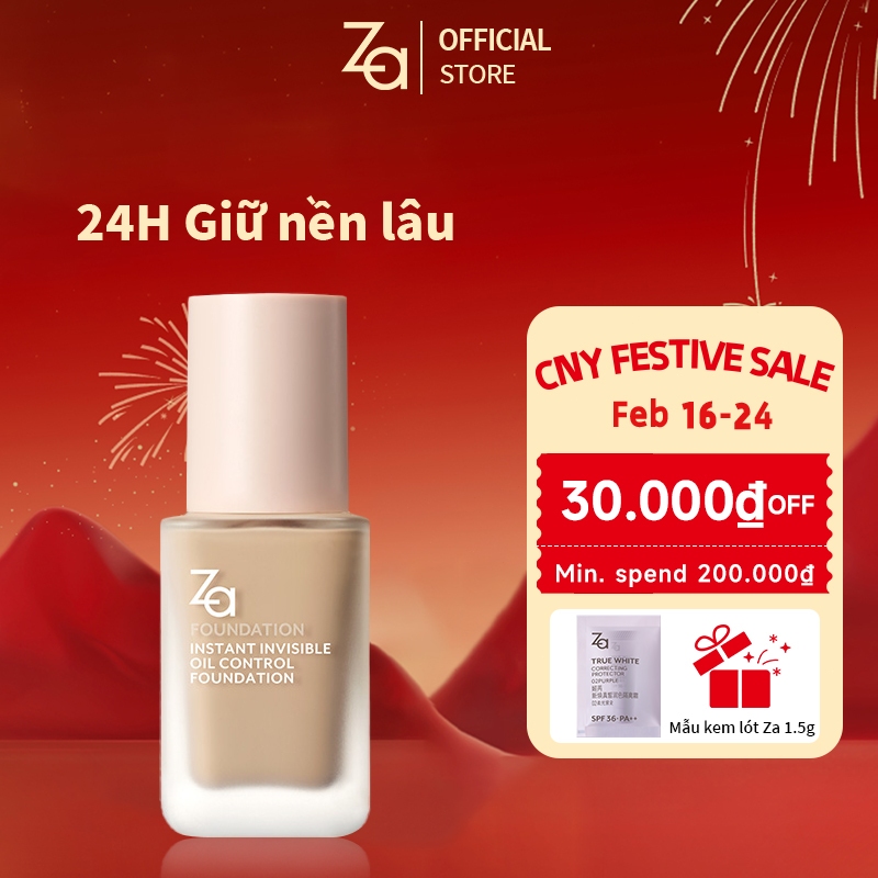 Za Kem nền Instant Invisible Oil Control kiềm dầu chống thấm nước che phủ cao che khuyết điểm 25ml