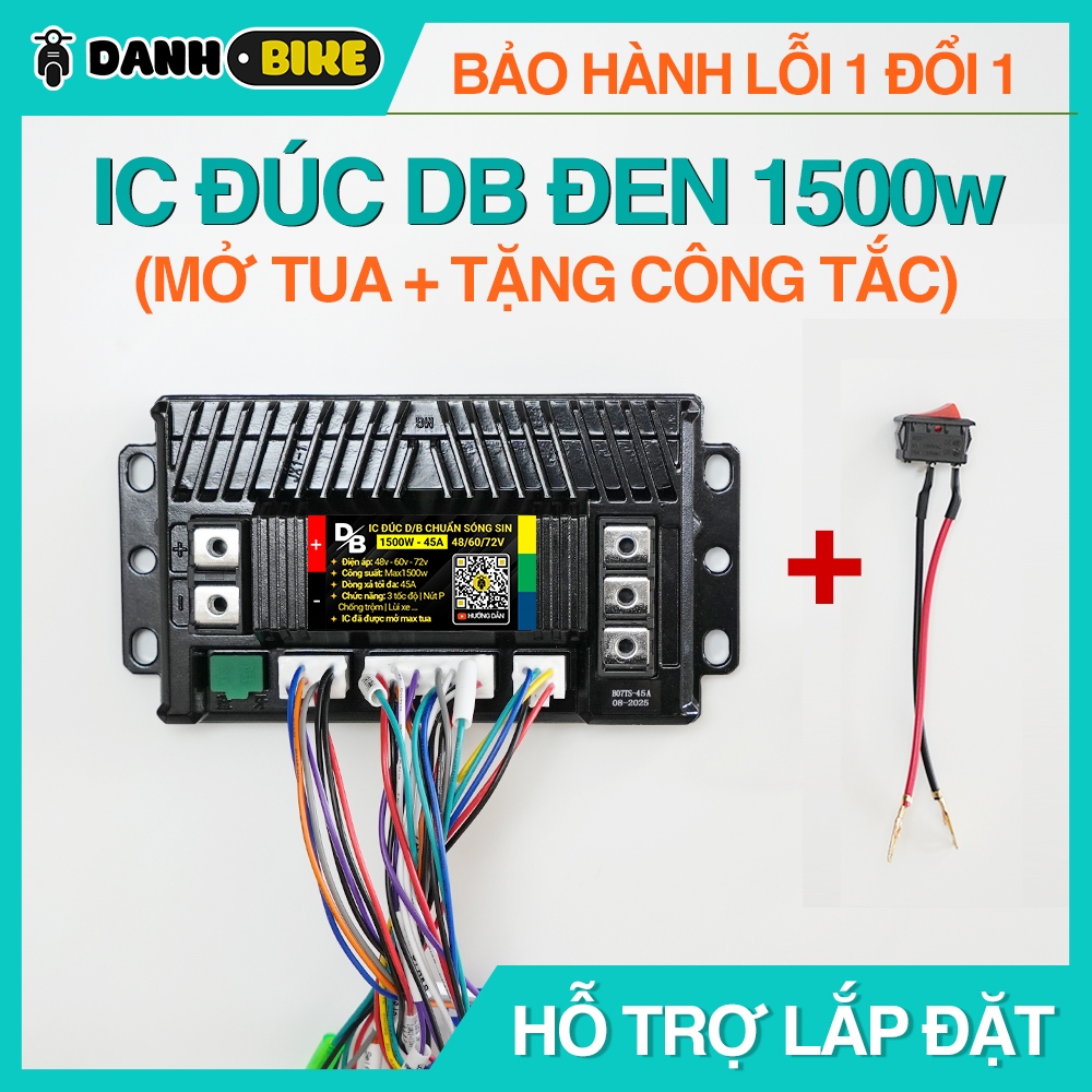 [BẢN NÂNG CÂP] IC Đúc DB Đen 1500w Có Nút P | Mở Tua Sẵn | 48V - 60V - 72V| Dòng Xả 45A | IC Chuẩn Sóng Sin | Đi Êm