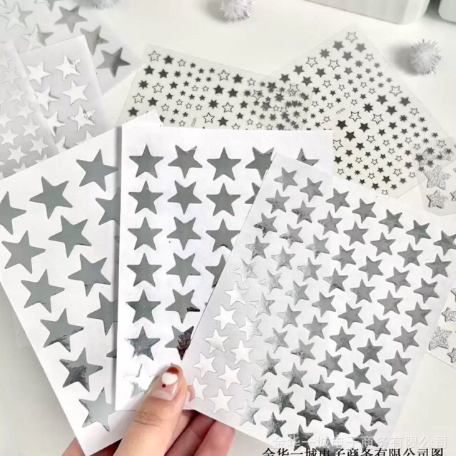 Set 10 Tấm Sticker Ngôi Sao Bạc Lấp Lánh Đồ Gói Trang Trí