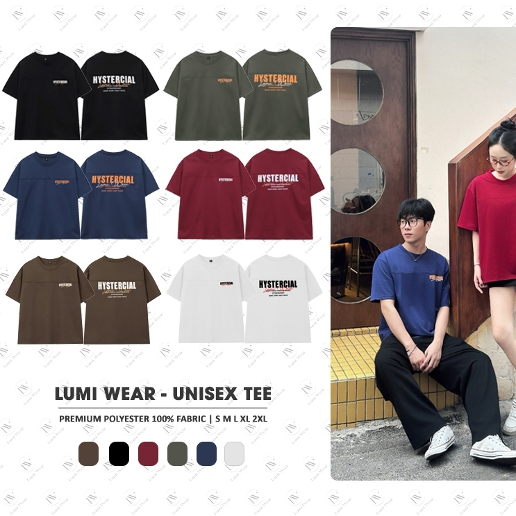 (DEAR) Aó thun Form Boxy Nam Nữ, Unisex Local Brand Lumi Wear, Aó thun in 2 mặt HYSTERCIAL, Chất Polyester Cổ Tròn - B01