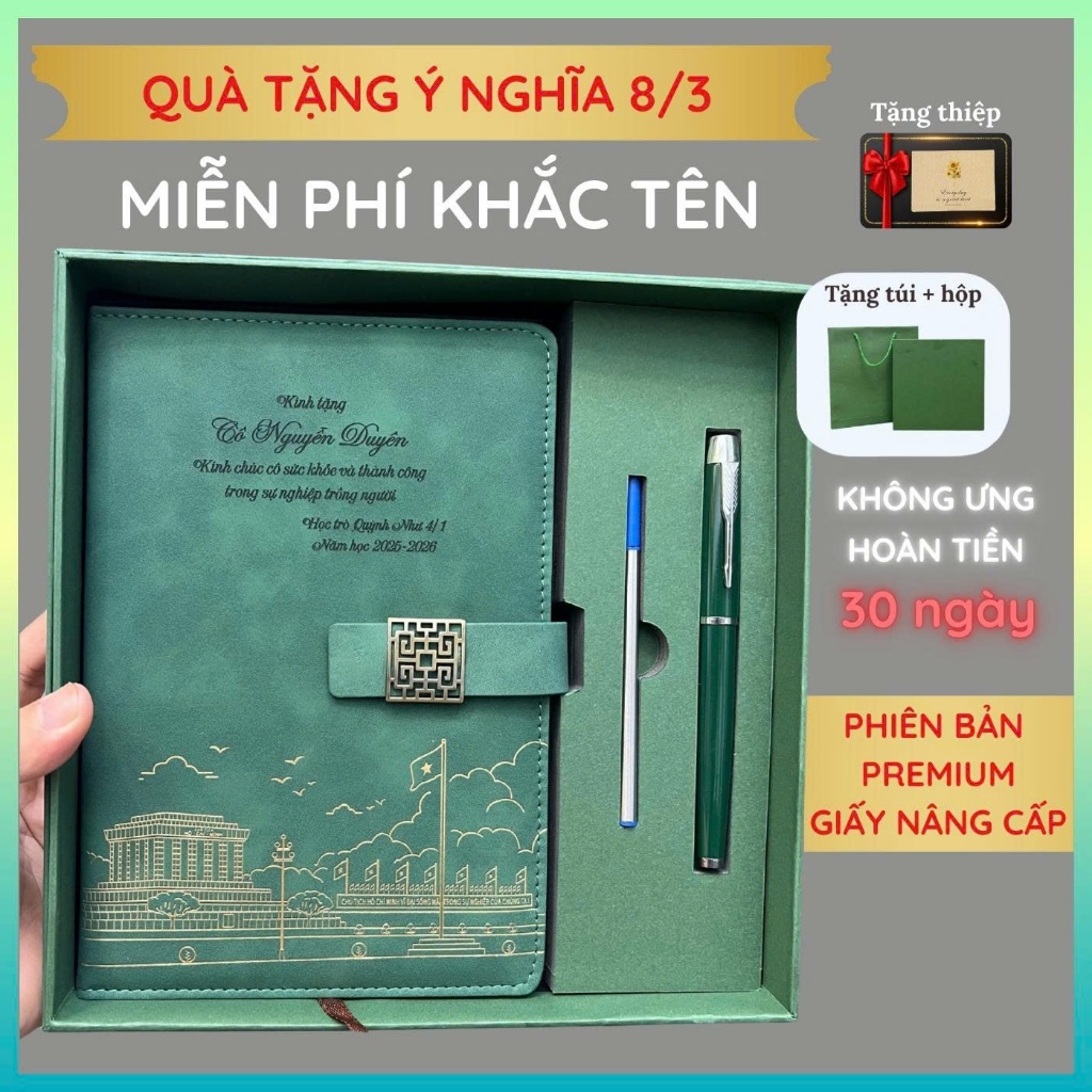 Quà tặng - Sổ tay bút ký MIỄN PHÍ KHẮC TÊN ghi chép da PU+ túi hộp sang trọng 200 trang - B202