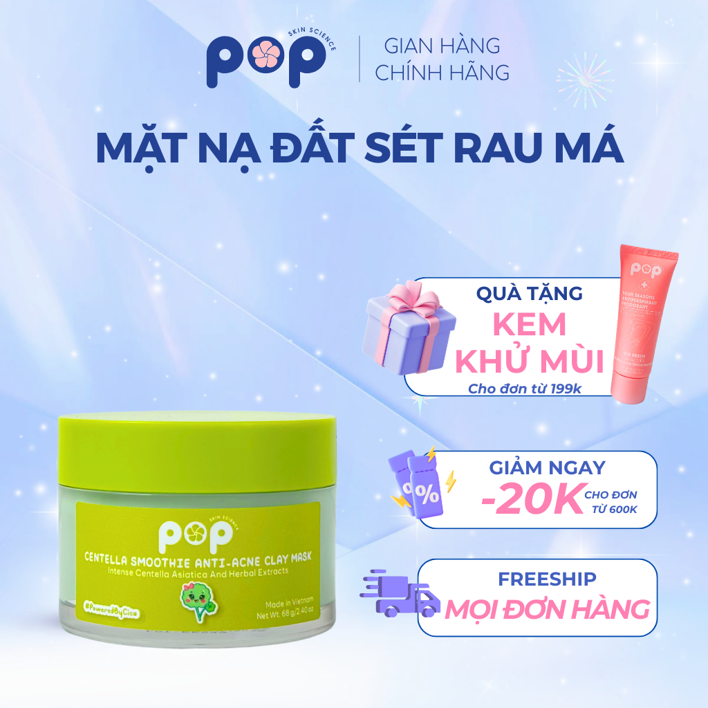 Mặt Nạ Đất Sét Rau Má POP - Làm Sạch Da, Kiểm Soát Dầu - 68g