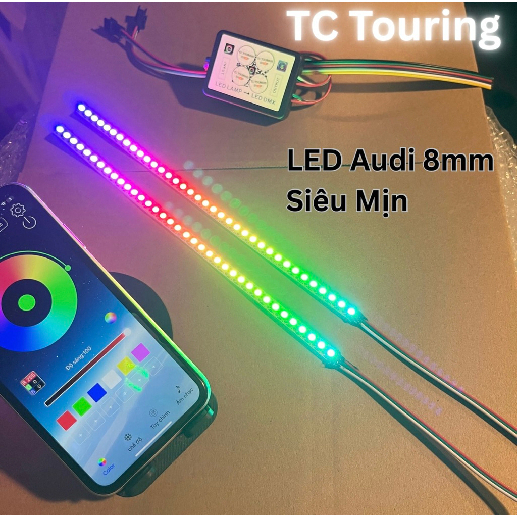LED Audi 8mm cỡ nhỏ siêu mịn chỉnh App đổi màu mạch Audi LED LAMP 12V độ audi các dòng xe 210 chế độ TC Touring