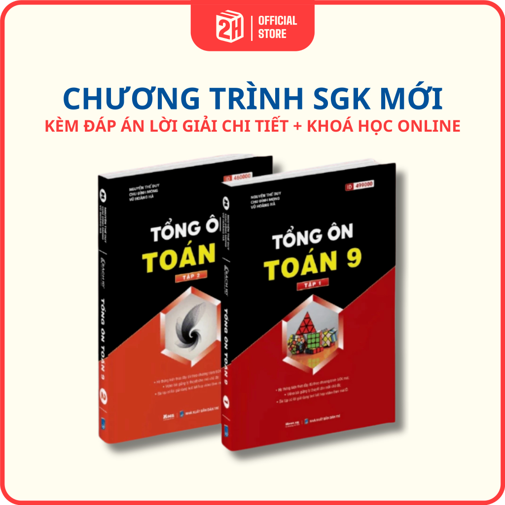 Sách Tổng ôn Toán 9 Tái bản mới nhất Tập 1 và 2, Sách Toán 9 ôn thi vào 10 - 2H Books Moon