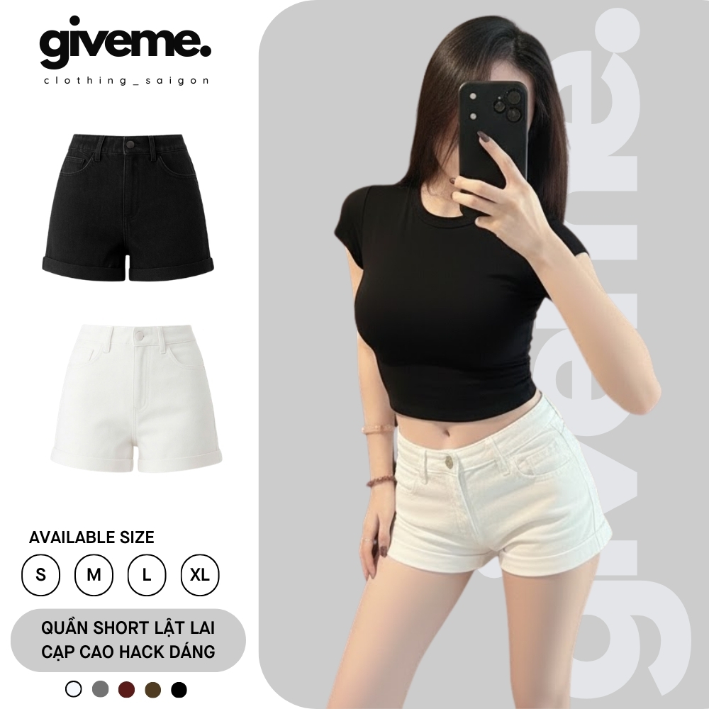[XẢ KHO] Quần Short LẬT LAI Nữ Lưng Cao Tôn Dáng Chất Jean Kaki, Vải Dày Đẹp Cao Cấp Giveme.clothing_saigon