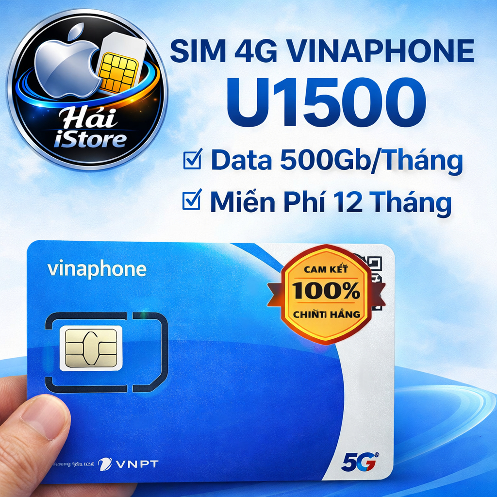 Sim Vinaphone 4G U1500 500GB/tháng - Phát Wifi - Data không chia ngày - Miễn Phí 12 tháng