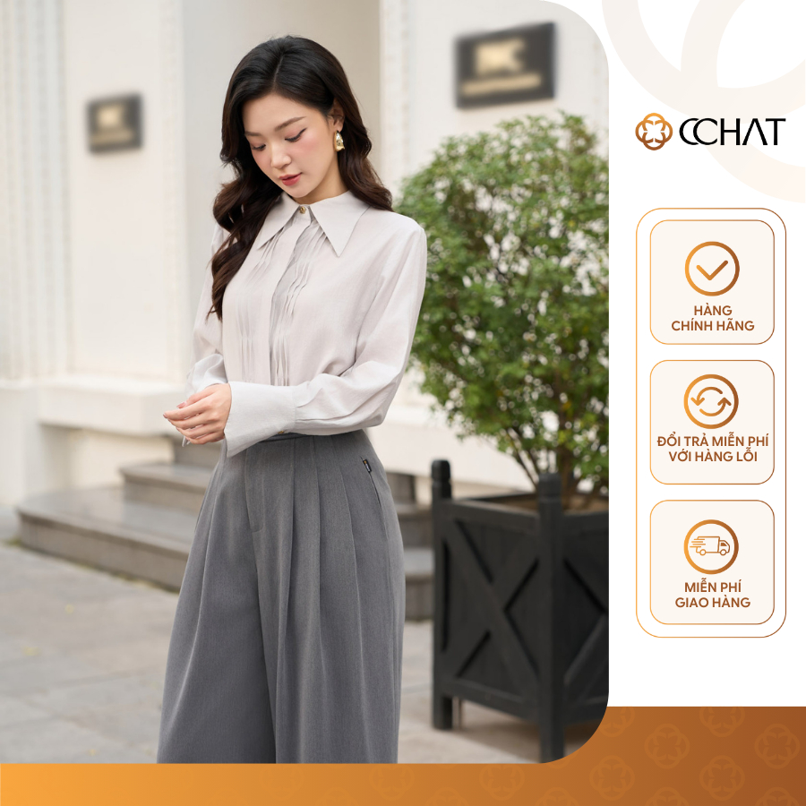 Áo Sơ Mi Nữ 𝐂𝐂𝐇𝐀𝐓 Dáng Suông Kiểu Gấu Cuộn Mí Chất Liệu Mềm Mại 25FDV2002ST