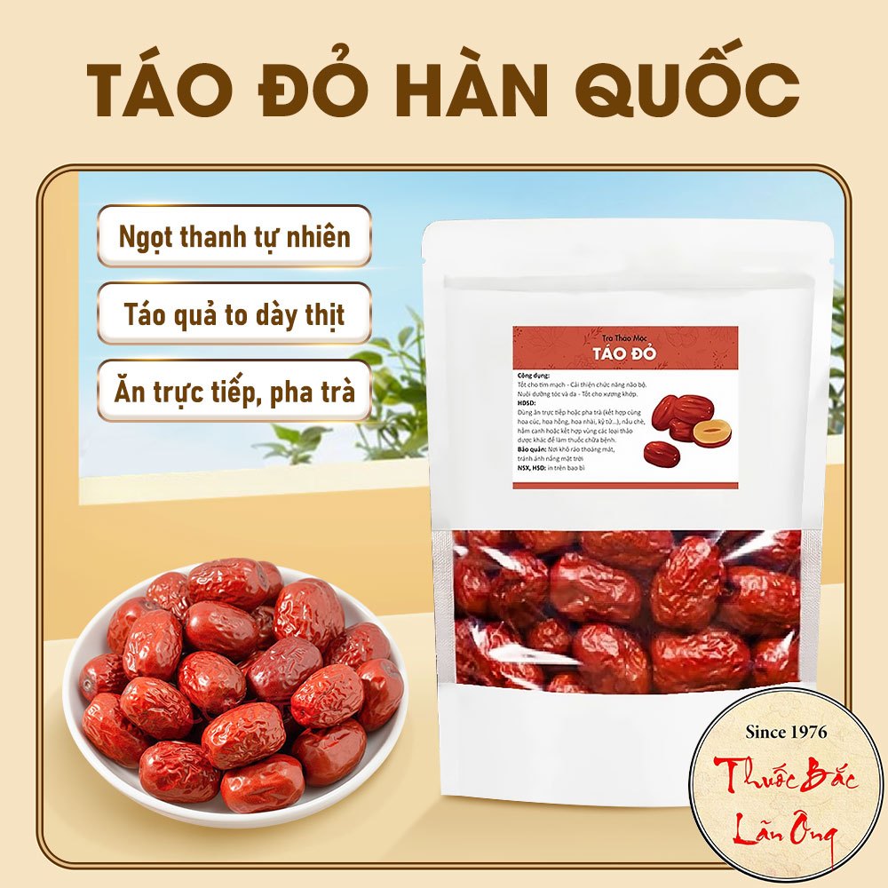 Táo đỏ Hàn Quốc sấy khô 1kg, pha trà, ăn vặt, hầm canh thơm ngon, bổ dưỡng - Lãn Ông