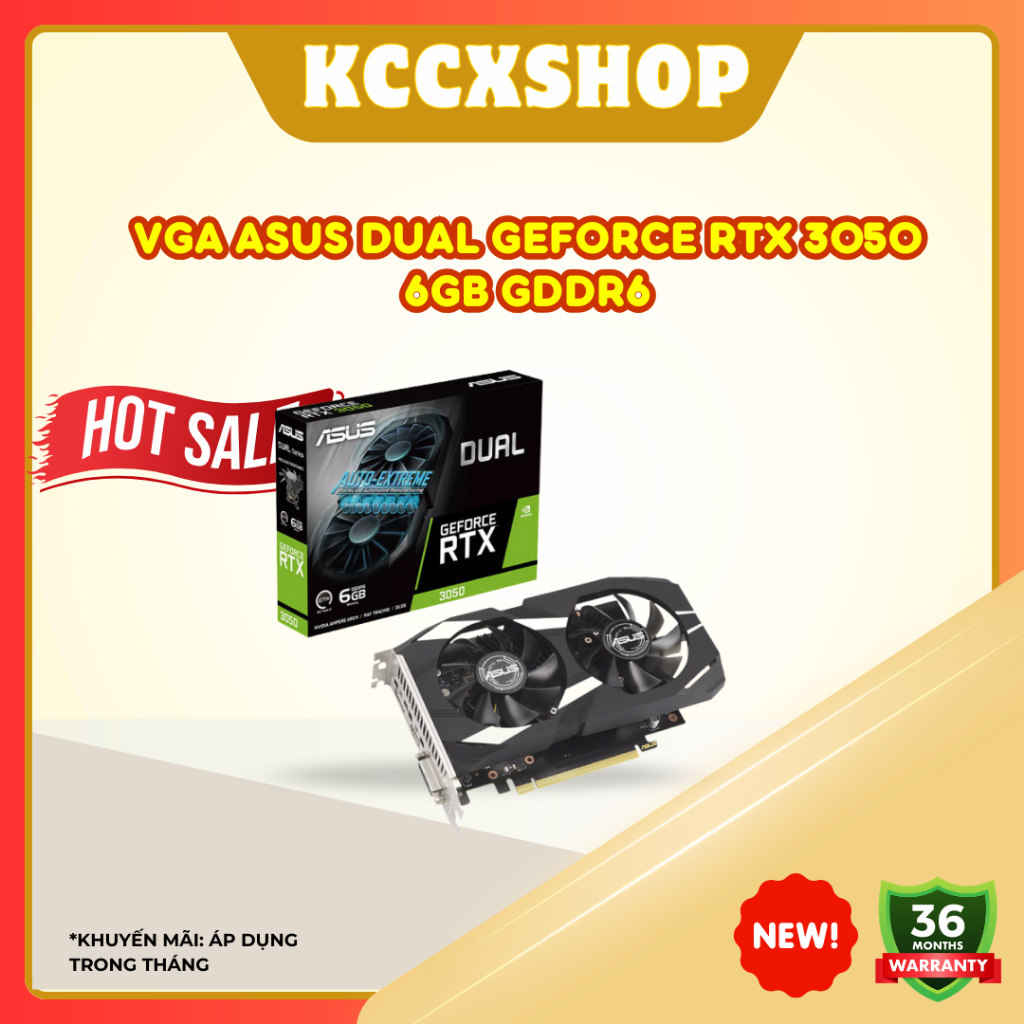 VGA ASUS Dual GeForce RTX 3050 6GB GDDR6 – Gaming ổn định, tản nhiệt kép bền bỉ