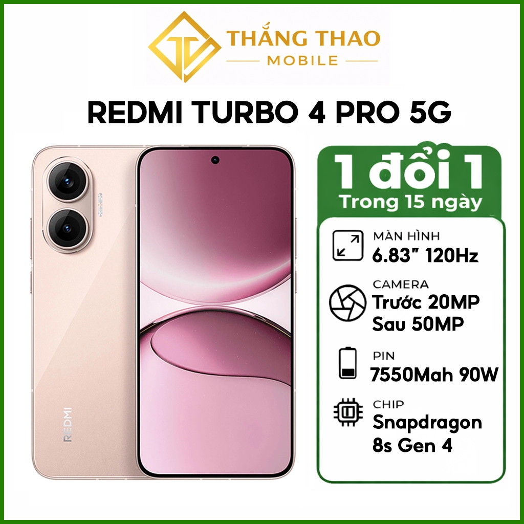 Điện thoại Xiaomi REDMI Turbo 4 Pro 5G 12GB/256GB (Snapdragon 8s Gen 4 - Pin 7550mAh) - Hàng nhập khẩu