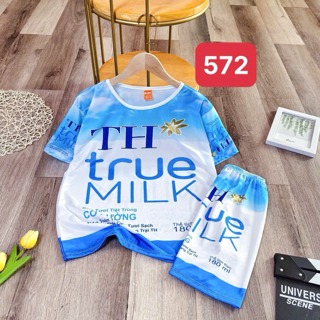Đồ thun lạnh hình Sữa TH true milk (7-75kg )
