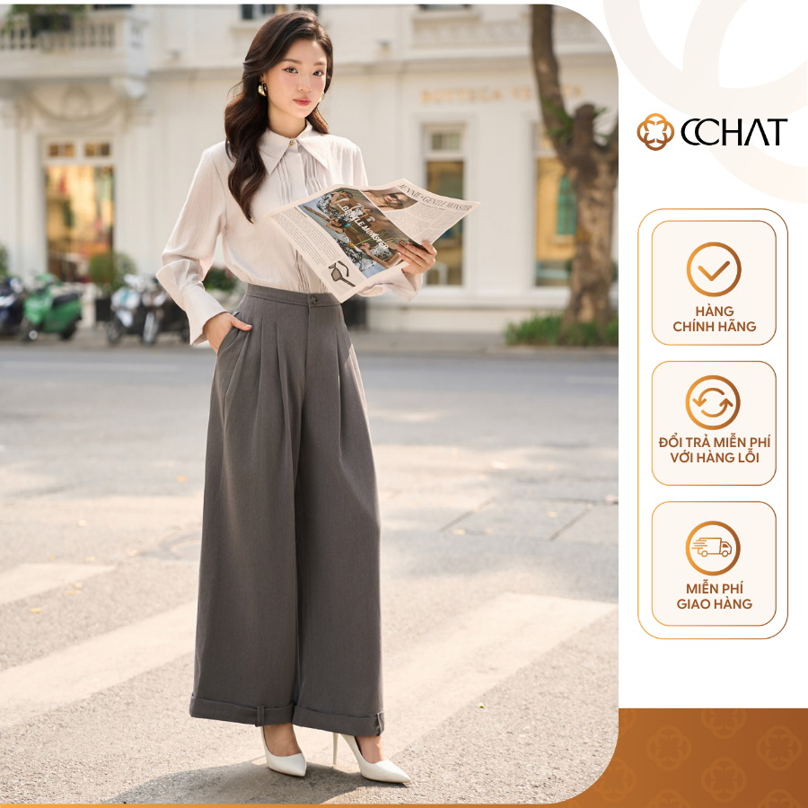 Quần Ống Rộng 𝐂𝐂𝐇𝐀𝐓 Dáng Suông 3 Ly Kiểu Gấp Gấu Chất Liệu Tuytsi Cao Cấp 25QDS2001ST