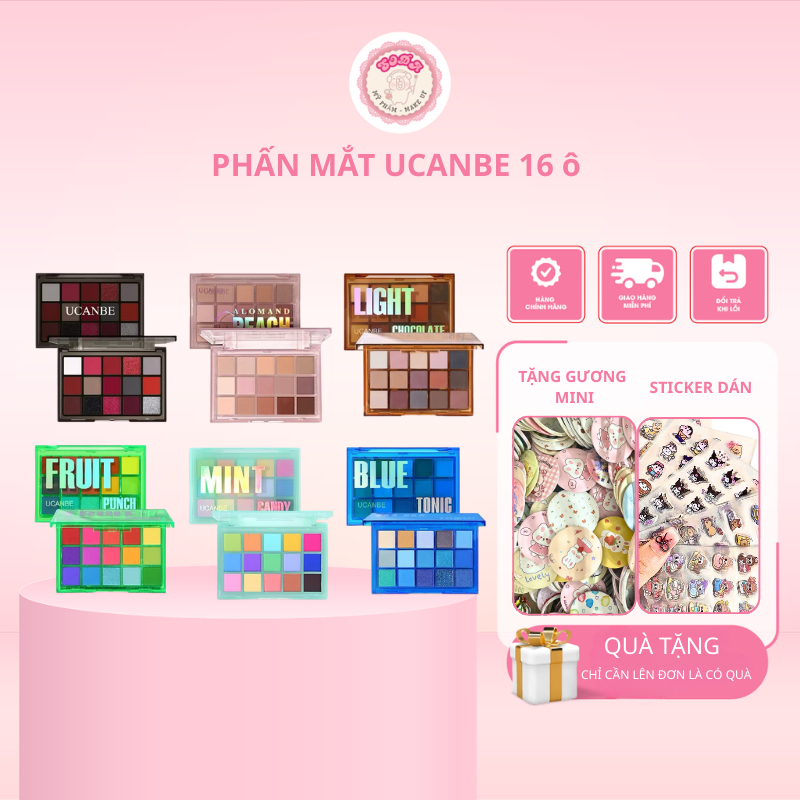 (Sỉ) Bảng Phấn Mắt UCANBE 16 Ô – Tông Nude Đào Dễ Dùng, Lì – Nhũ Lên Màu Chuẩn, Không Rơi Bột