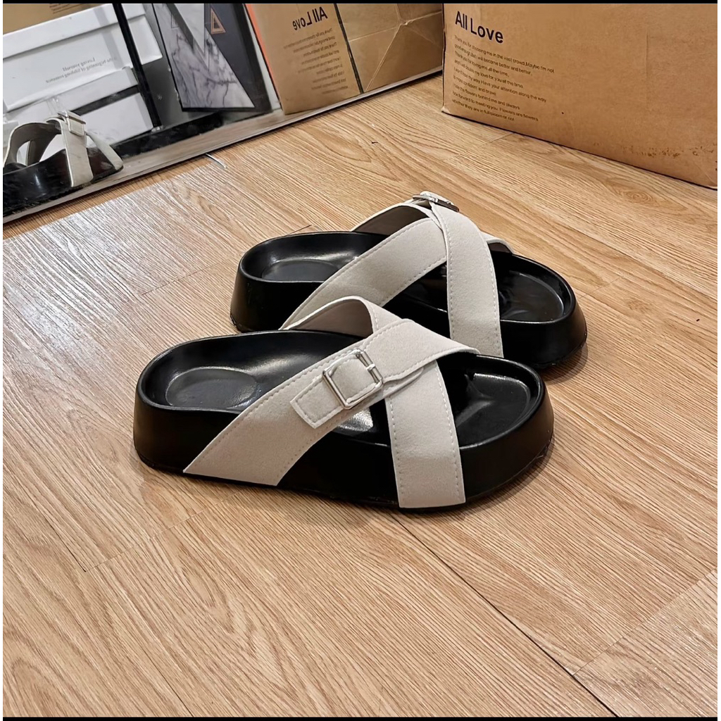 Dép nữ quai chéo nỉ đế cao 4-5p mặt đế chống trơn trượt phù hợp mọi phong cách