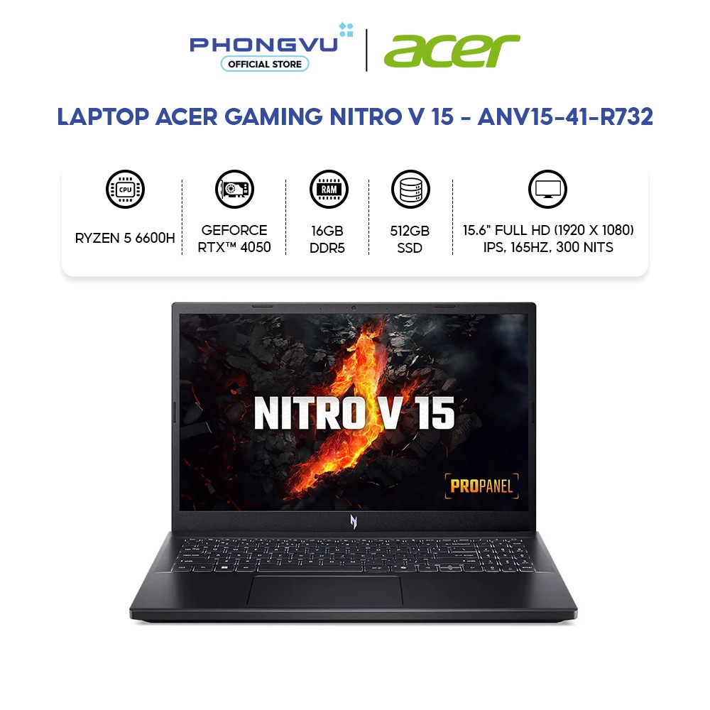 Laptop Acer Nitro V 15 ANV15 - Ryzen 5 6600H - RAM 16GB - 512GB SSD - Win 11 - Bảo hành 24 tháng