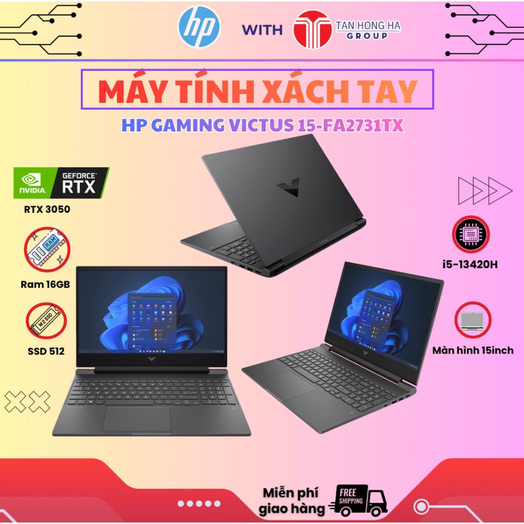 Laptop HP Gaming Victus 15-fa2731TX B85LNPA (i5 13420H/ 16GB/ 512GB SSD/ RTX 3050 6Gb/ 15.6 inch FHD/ 144Hz/ Win11/ Blac
