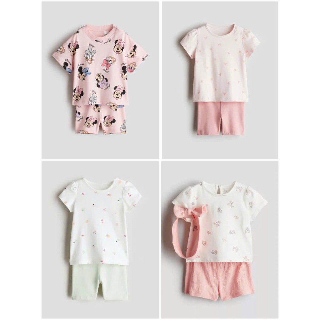 Set bộ quần áo hè cộc tay bé gái HM Auth