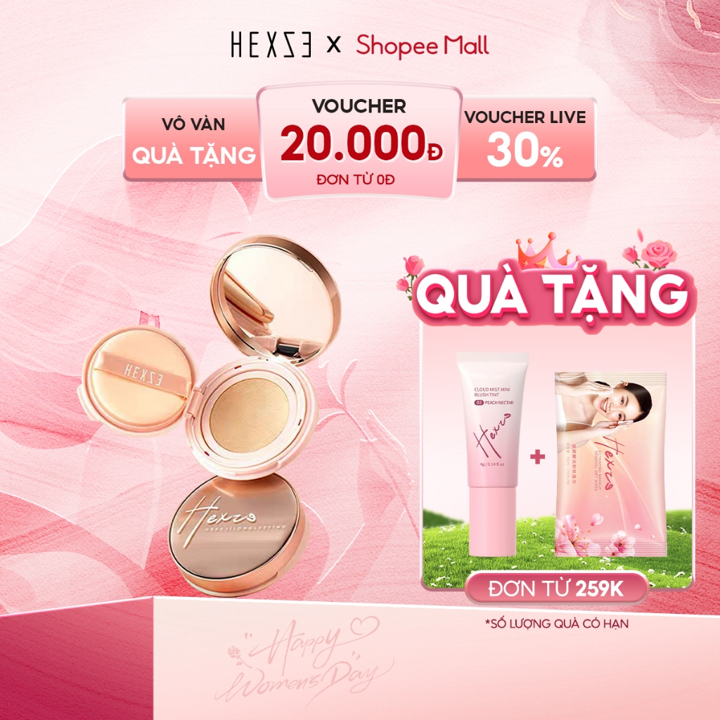 [LIVESTREAM] Cushion lâu trôi mịn đẹp HEXZE 15g, cấp ẩm lâu trôi nâng tone tự nhiên kèm lõi thay 15G