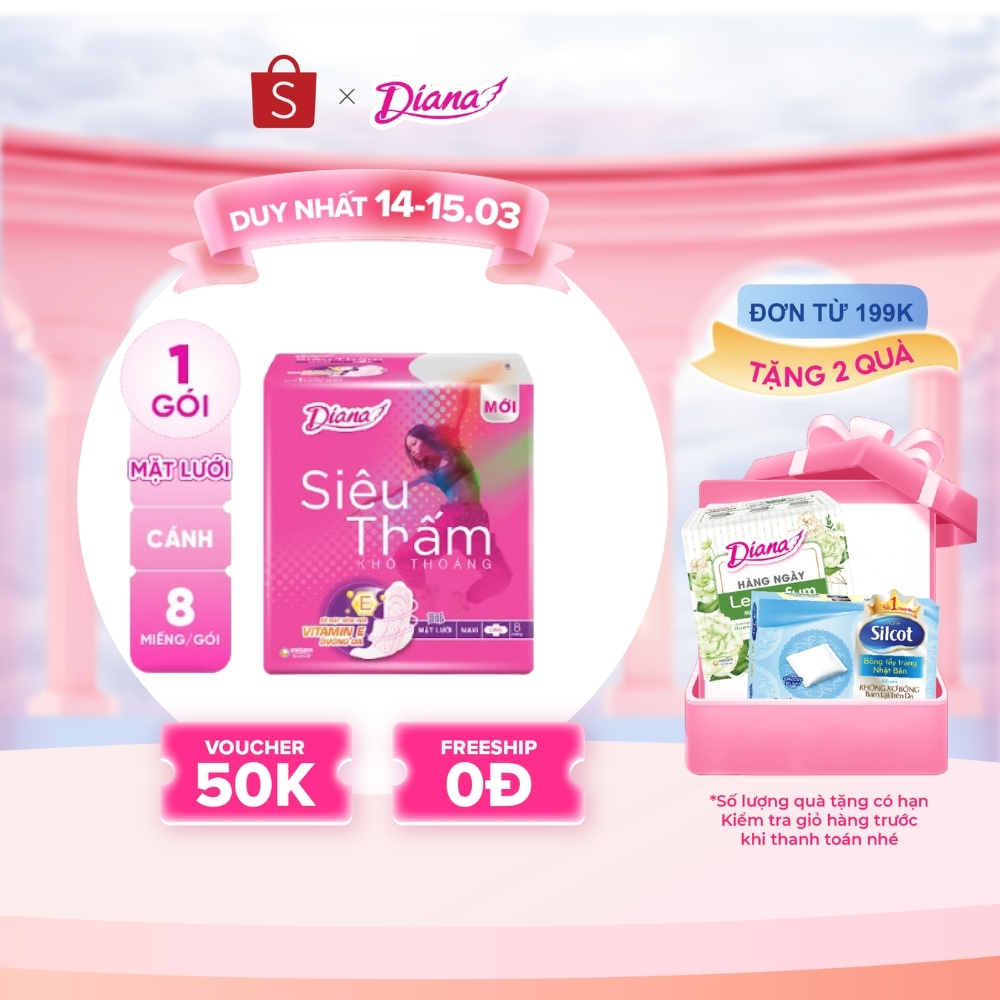 Băng vệ sinh Diana siêu thấm cánh Maxi 8 miếng/gói