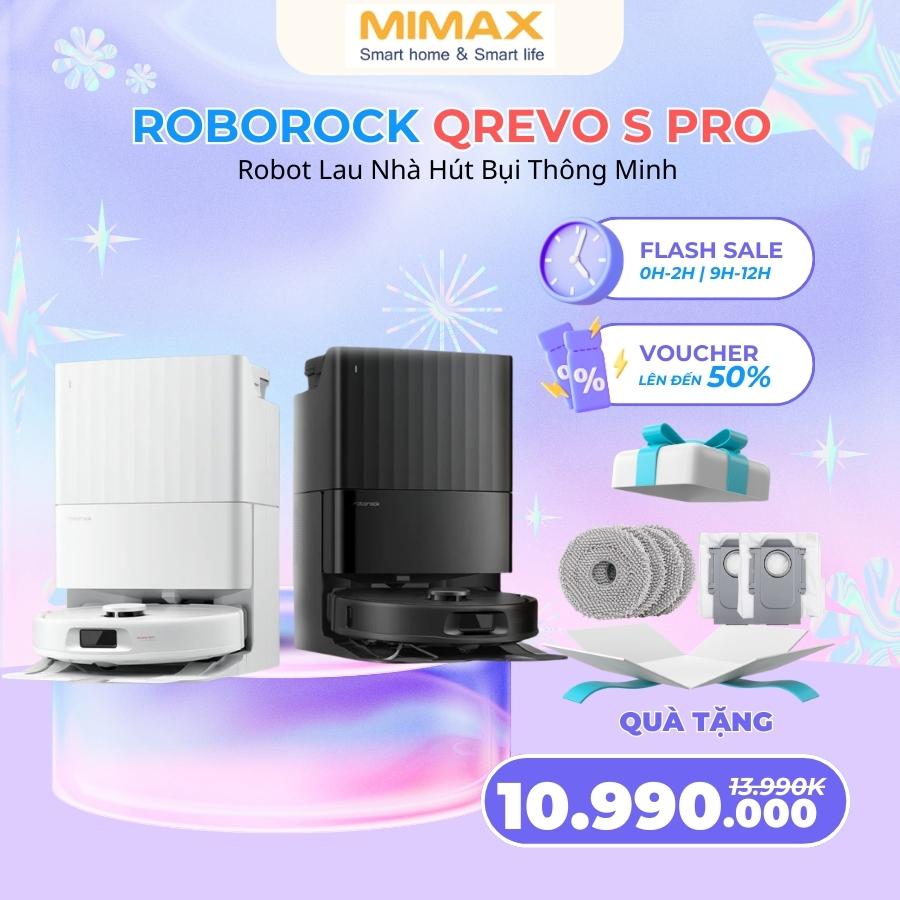 Roborock Qrevo S Pro robot hút bụi lau nhà | Lực hút 18.500pa | Tự động đổ rác, giặt giẻ, sấy khô