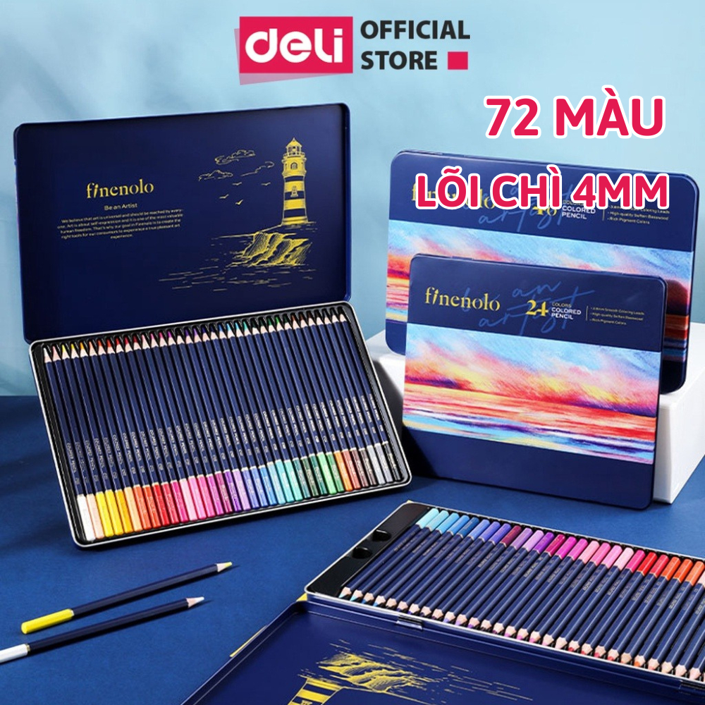 [HỌA CỤ DELI] Bút Chì Màu Gốc Dầu 72 Màu Cao Cấp Hộp Thiếc Finenolo DelI 4mm Vẽ Thiết Kế Phác Họa Tô Màu