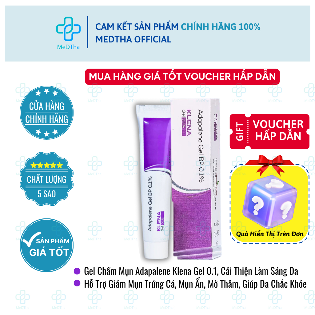 Gel Chấm Mụn Adapalene Klena - Hỗ Trợ Giảm Mụn Trứng Cá, Mụn Ẩn, Mờ Thâm Tuýp 0.1% (Tuýp 30g)