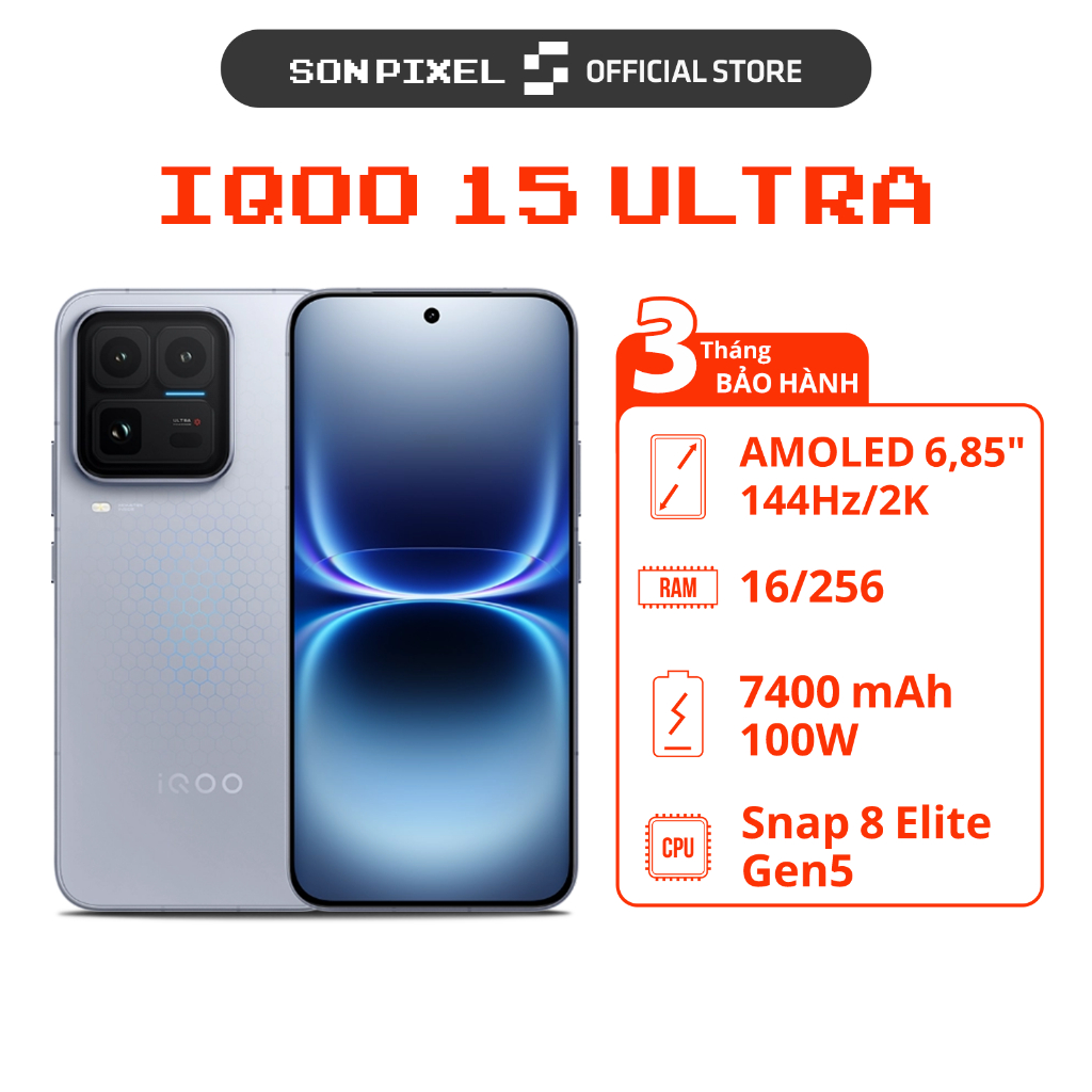 Điện thoại vivo iQOO 15 Ultra, Snapdragon 8 Elite Gen 5, Ram 16GB, Màn hình AMOLED 6.85 inch 144Hz. SonPixel