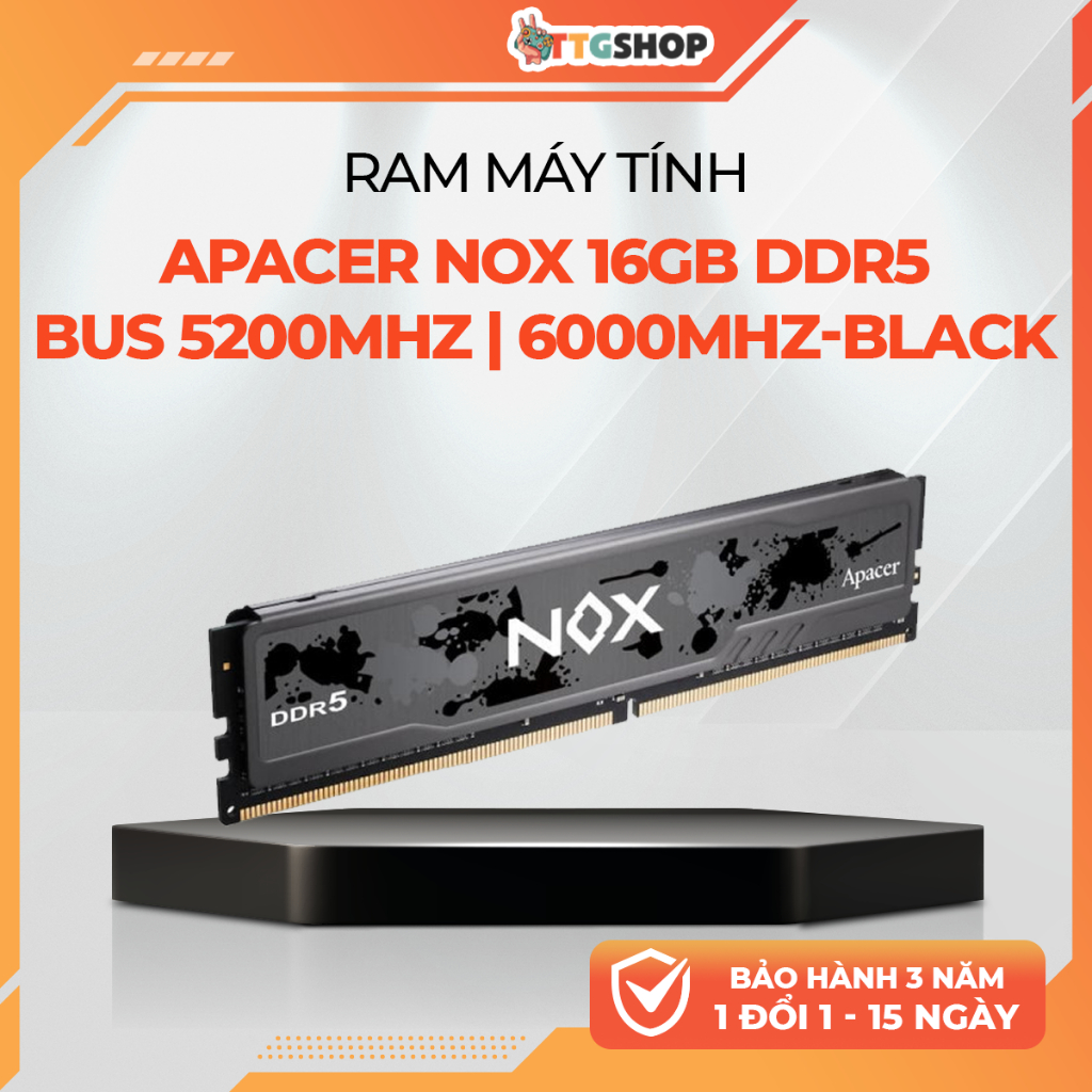 RAM Apacer NOX 16GB DDR5 5200MHz 1x16GB CL40 Black XMP 3.0 EXPO - RAM PC Gaming