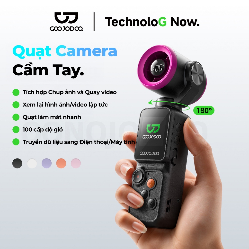 GOOJODOQ Quạt Mini Tích Hợp Camera - 2 trong 1, Pin 2500mAh, Siêu Nhẹ 145g, Hàng Chính Hãng