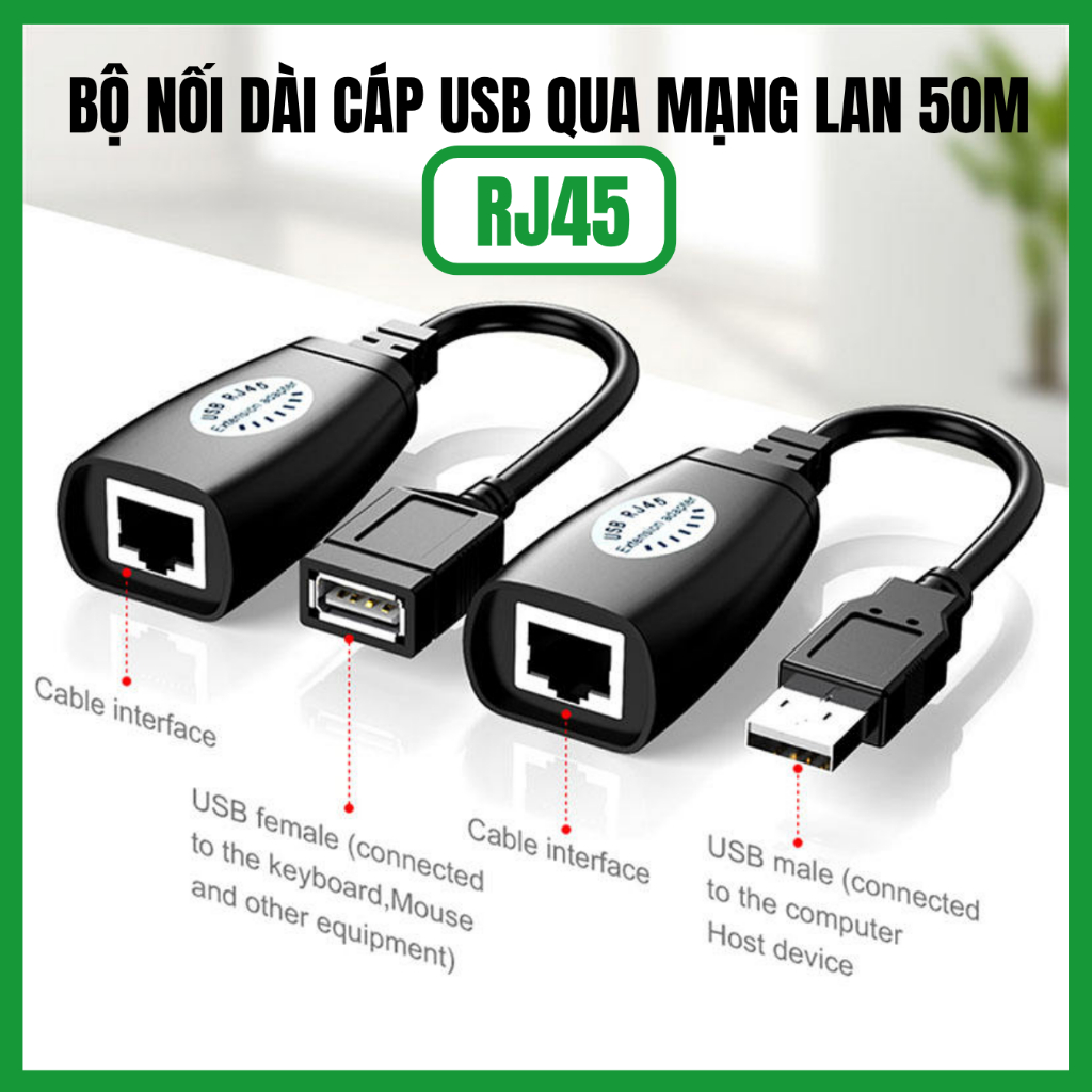Bộ Nối Dài Cáp USB Qua Dây Mạng 50M – USB Extender Qua Cáp LAN RJ45 Tín Hiệu Ổn Định
