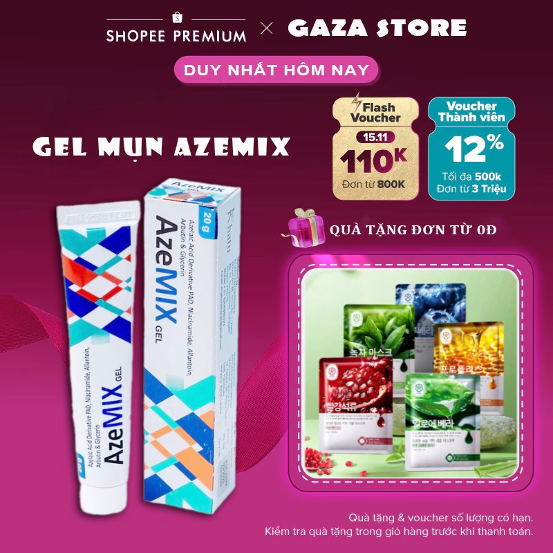 Gel chấm mụn Azemix giảm thâm mụn hiểu quả 20gram Hỗ trợ cải thiện mụn trứng cá, mờ thâm, sáng da