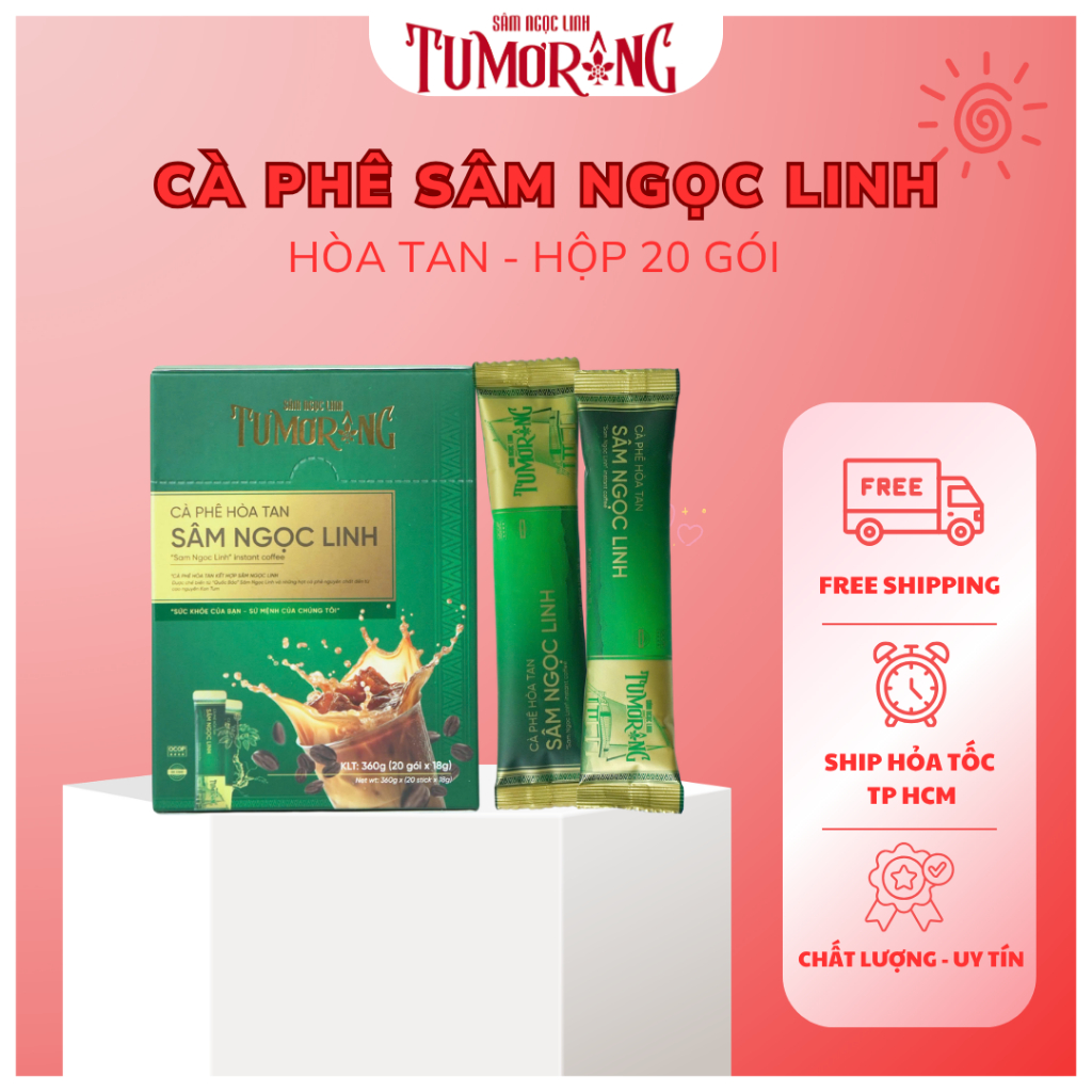 Cà Phê Sâm Ngọc Linh Tumorong (Hộp 20 gói - Hòa tan) - Giúp giảm stress, tỉnh táo và tập trung hiệu quả | Chính hãng