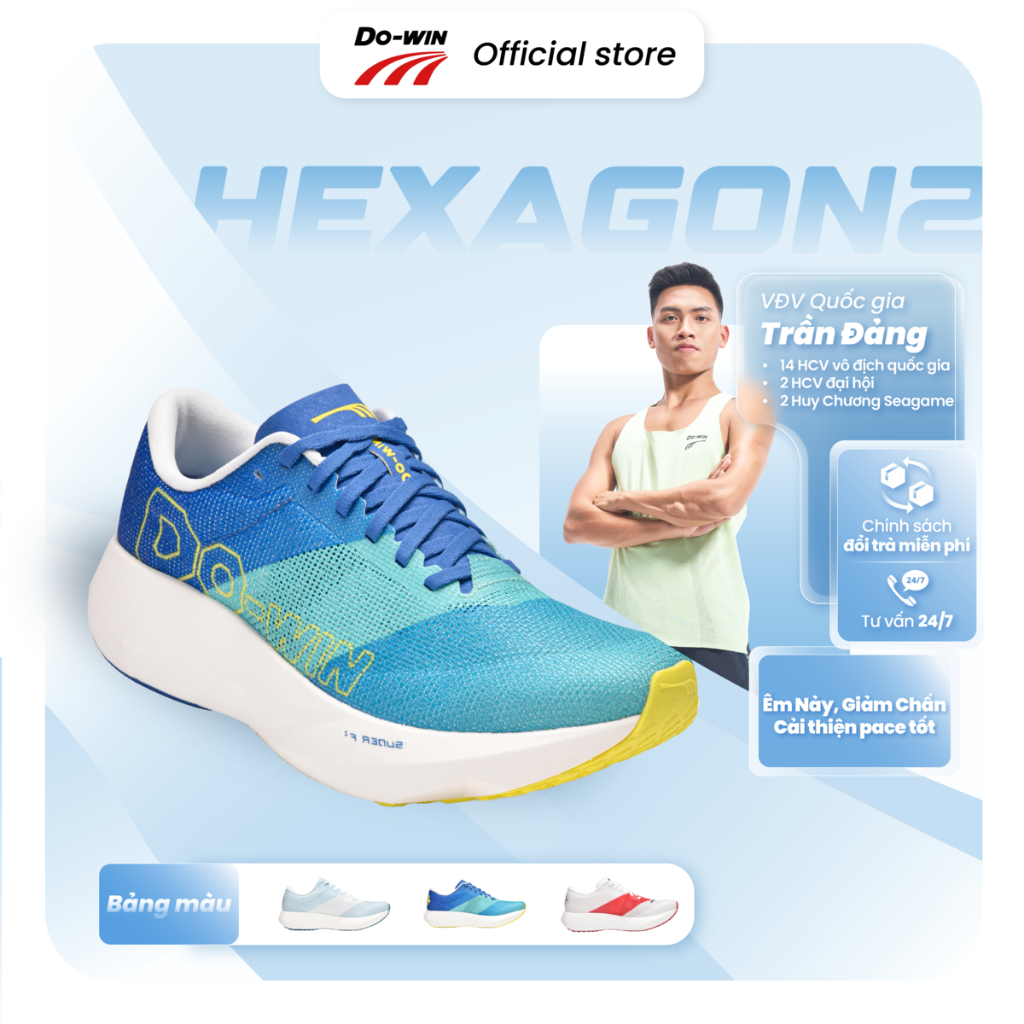Giày Chạy Bộ Do-win Hexagon2 Xanh Dương 2026 – Chạy Bộ Nam Nữ, Nhẹ Êm, Thoáng Khí, Đàn Hồi Tốt