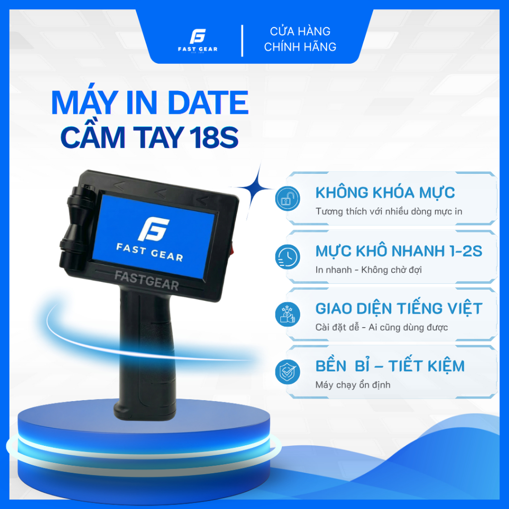 Máy In Date Cầm Tay 18S Trên Túi Gói, Bao Bì Thực Phẩm, Mực Khô Nhanh, Không Khóa Mực, Không Kén Mực