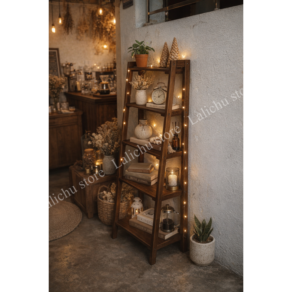Kệ Gỗ Decor Tựa Tường Nhiều Tầng Kệ Sách Kệ Trang Trí Phong Cách Vintage