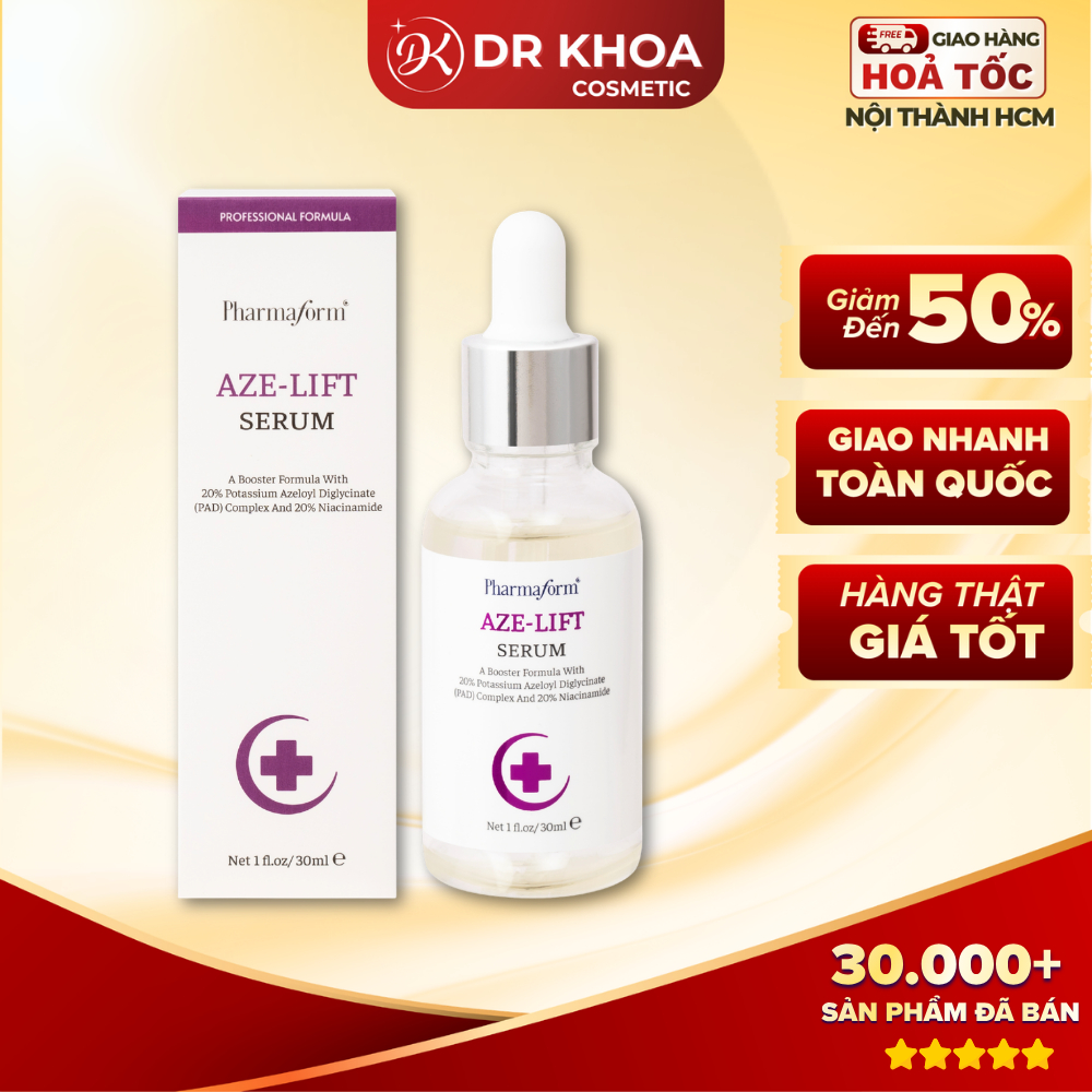 Serum Pharmaform Aze-Lift 20% Azelaic Acid, 20% Niacinamide Giảm Dầu Mụn, Mờ Thâm 30ml