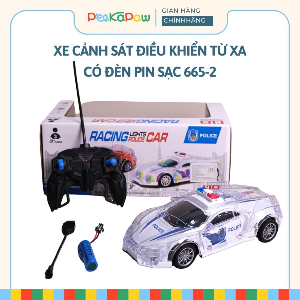 Xe cảnh sát điều khiển từ xa có đèn pin sạc 665-2 PeeKaPaw Toys