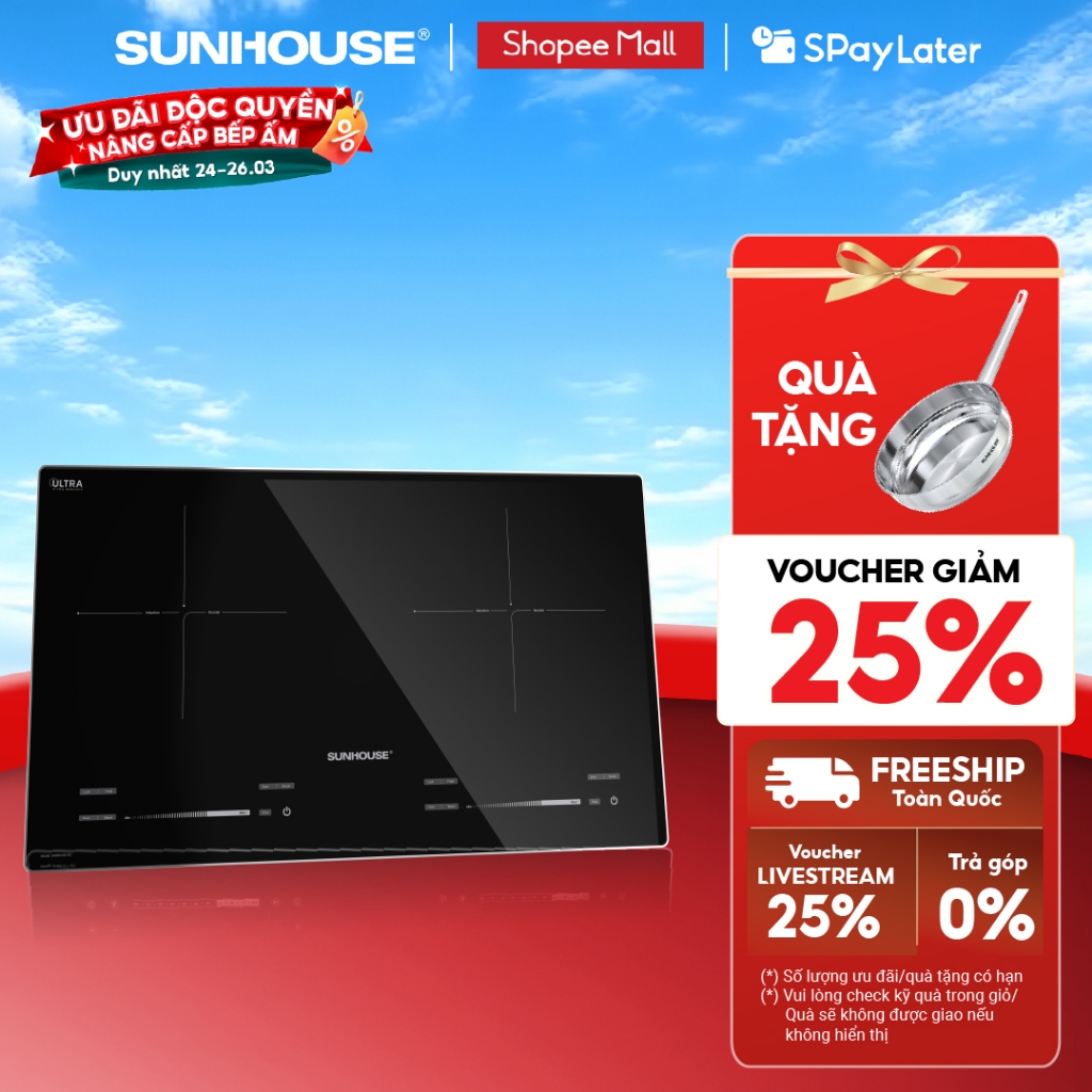Bếp đôi điện từ Sunhouse SHB81032-EC - Bảo hành 3 năm