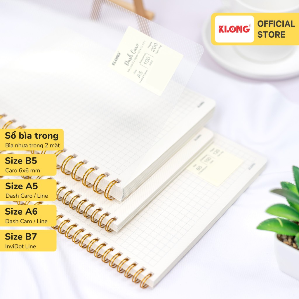 Sổ lò xo kép bìa nhựa 2 mặt Dash Caro Dash Line KLONG B5 A5 A6 B7 120 200 trang