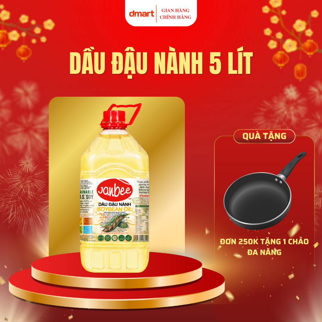 Dầu Đậu Nành Janbee 5 Lít - Dầu Ăn Cao Cấp Nguyên Chất, Giàu Dinh Dưỡng, Không Cholesterol