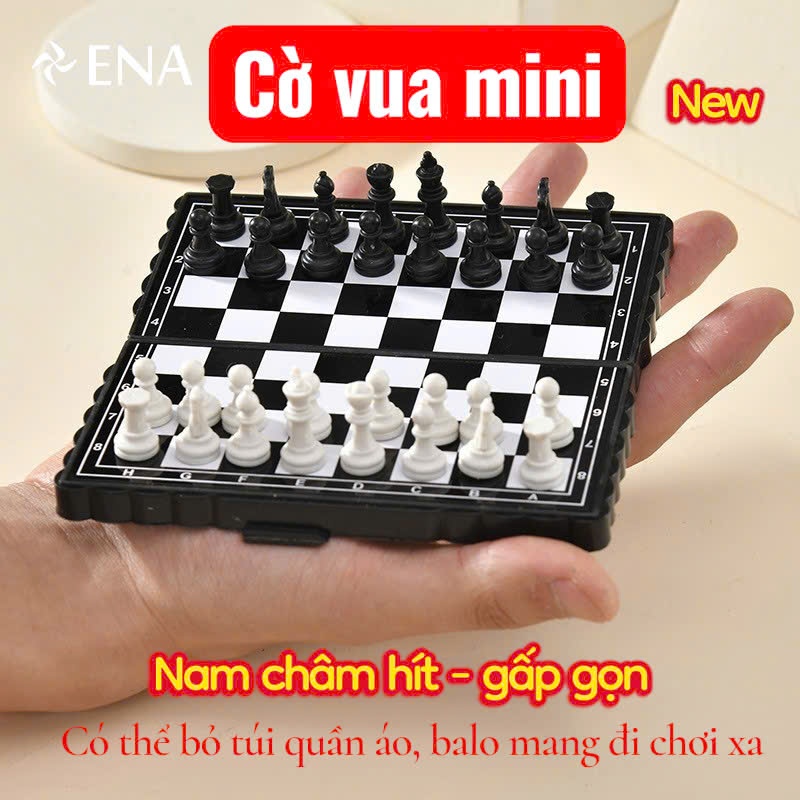 Bàn Cờ Vua 13x13cm Nam Châm Hít, Mini Gấp Gọn Bỏ Túi, Nhỏ Đẹp Cao Cấp, Màu Trắng Đen, Kiêm Hộp Đựng Chuyên Nghiệp