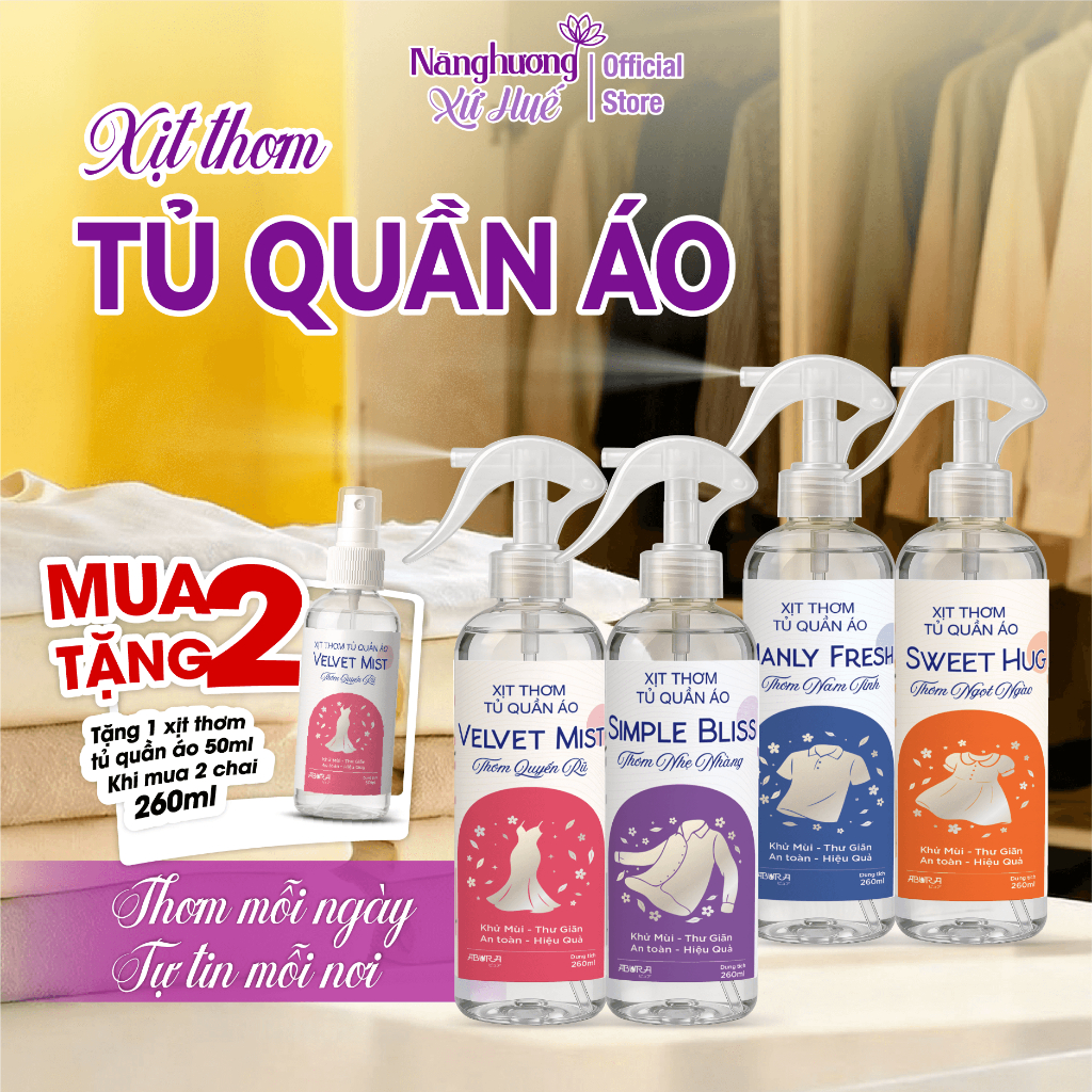 [MUA 2 TẶNG 1] Chai xịt thơm tủ quần áo 50ml/260ml ABURA hương nước hoa dịu nhẹ xịt vải thơm mát lâu dài