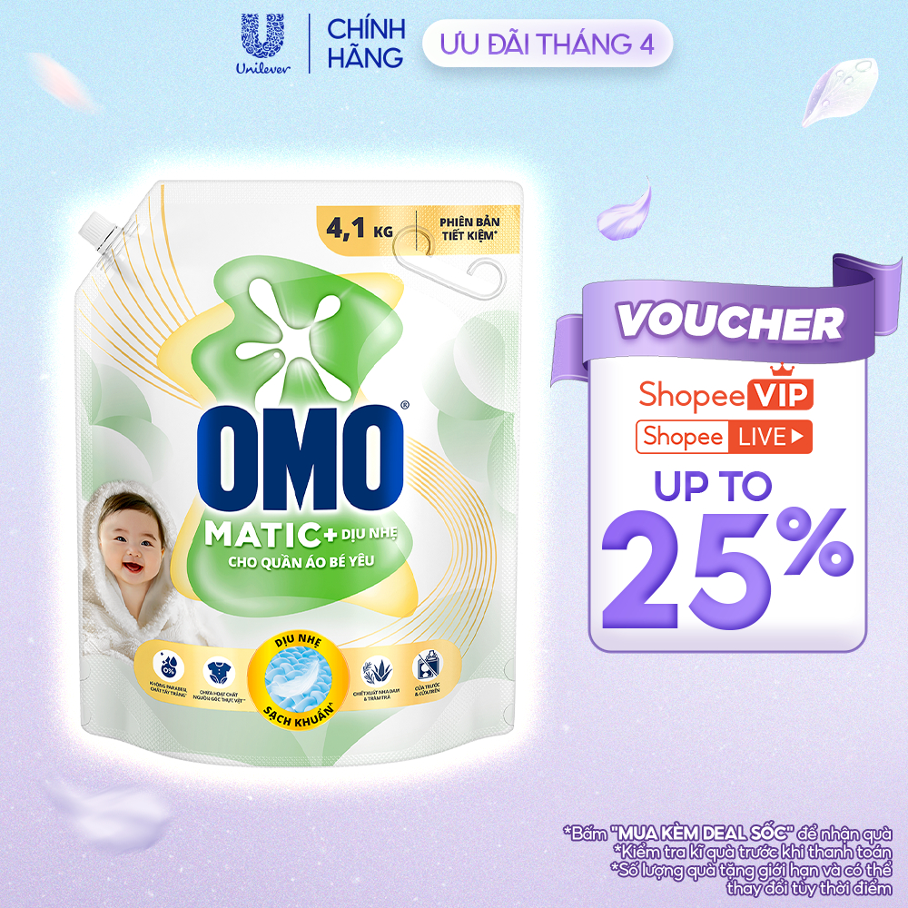 Nước Giặt OMO Matic Cho Quần Áo Bé Yêu 4,1kg/túi
