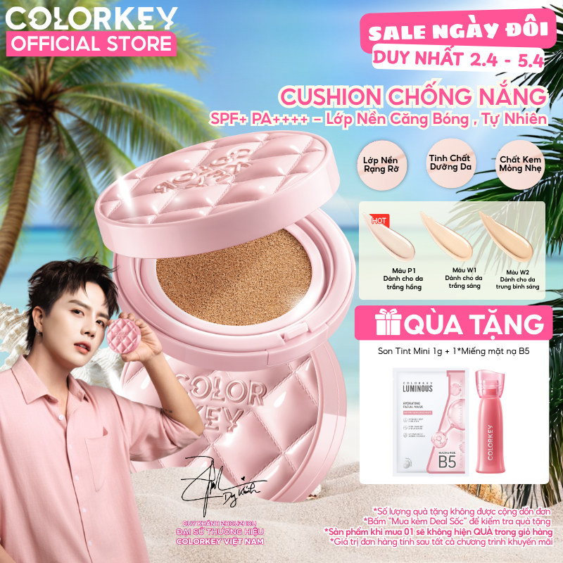 Cushion Chống Nắng SPF 50+ PA++++ COLORKEY Kẻ Ô Hồng, Mỏng Nhẹ Giữ Lớp Make-Up Lâu Trôi 11g