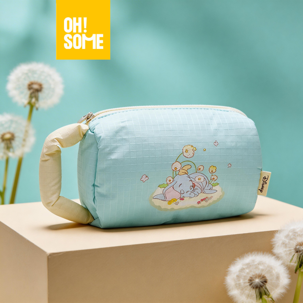 【OHSOME x Disney】- Túi đựng mỹ phẩm, đồ trang điểm Voi Dumbo xanh pastel dễ thương, du lịch cỡ lớn tiện dụng chống nước