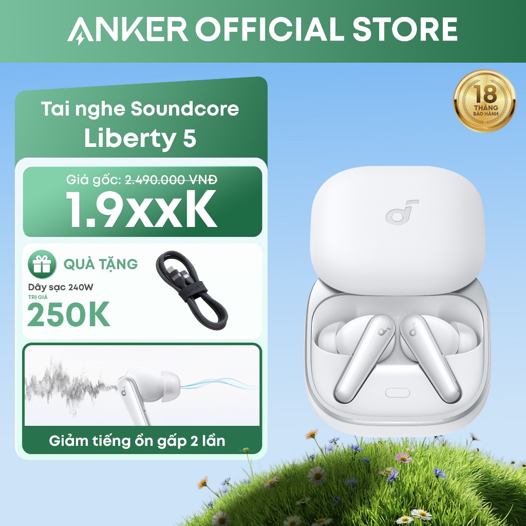 soundcore by Anker Liberty 5 Tai nghe màu sâm panh/hồng không dây chống ồn, Giảm tiếng ồn mạnh hơn gấp 2 lần A3957