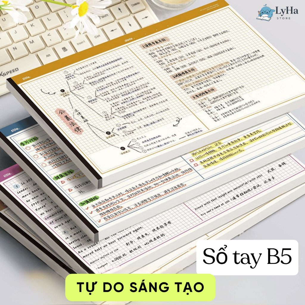 Tập Ghi Chép B5 Dạng Ngang S67 Kẻ Caro 20 Tờ Luyện Từ vựng , Vẽ Sơ Đồ Tư Duy , Tóm Tắt Bài Học