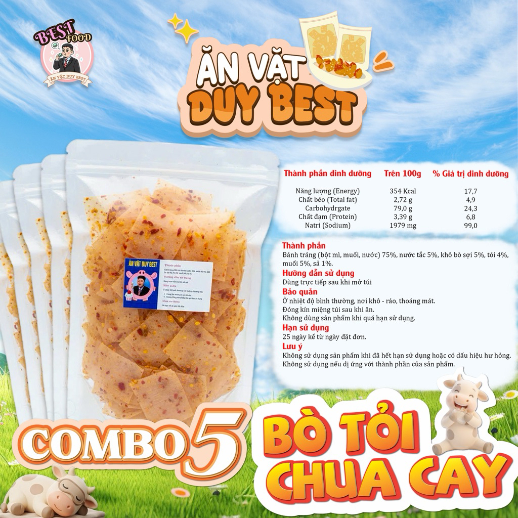 (Độc Quyền) Bánh Tráng Bò Tỏi Chua Cay Duy Best COMBO-5