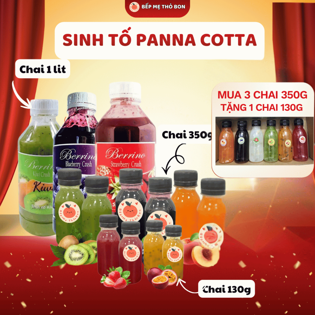 [Link Mua 3 chai 350g tặng 1 chai 130g] Sinh Tố Hoa Quả Berrino Nguyên Chất Nhiều Hương Vị Trái Cây Chai 130g-350g
