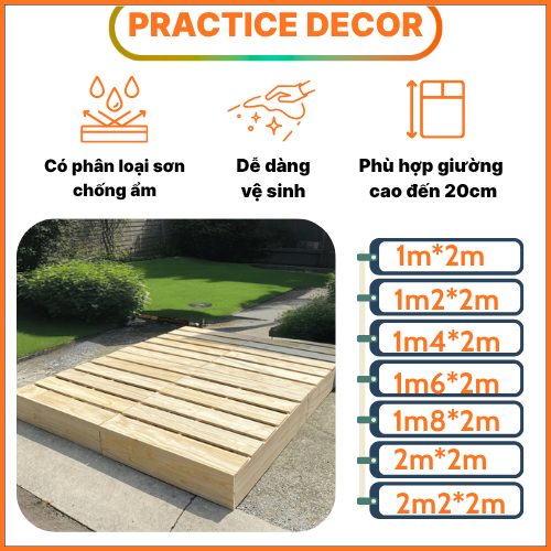 Giường Ngủ Pallet Hộp Gỗ Thông, Gỗ Mới 100%, Cao 20cm Đóng kín viền xung quanh.